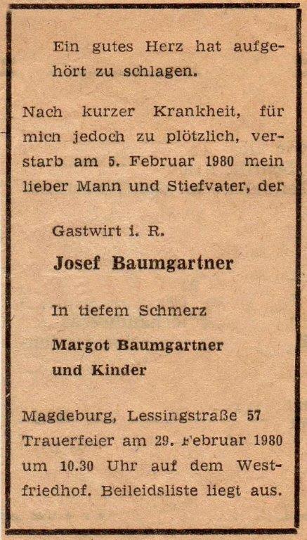 Josef Baumgartner Todesanzeige
